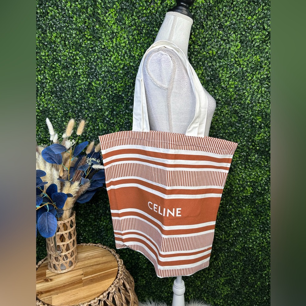 Celine GWP brown and White Striped Tote Bag NWOt
